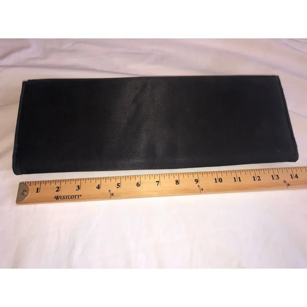 Black Satin Clutch Evening Bag Steven Kiss Lock Pink Lined Gold Avant Garde Vtg